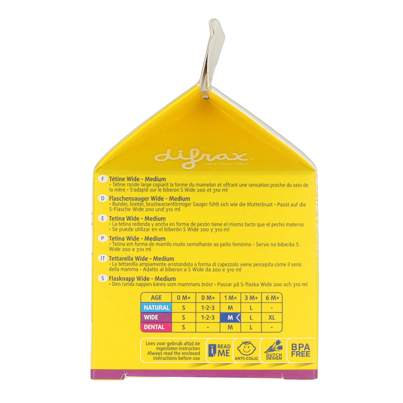 Difrax Flesspeen soft breed medium 2 Stuks