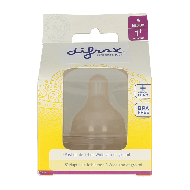 Difrax Flesspeen soft breed medium 2 Stuks