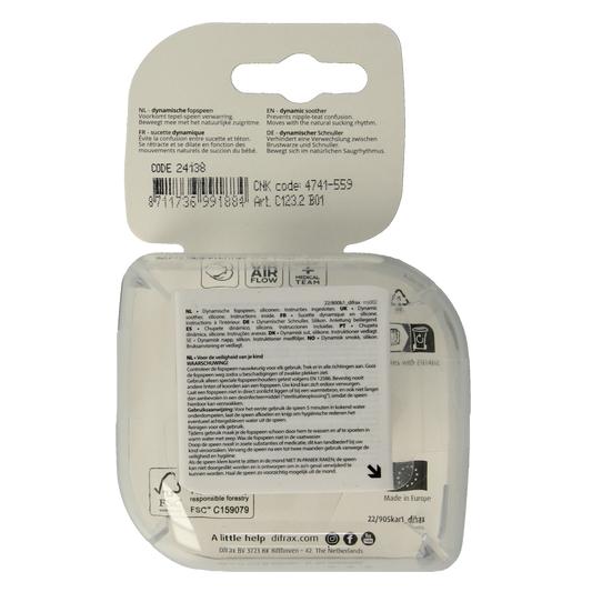 Difrax Fopspeen 0-3 maanden harmony grey 2.00 Stuks