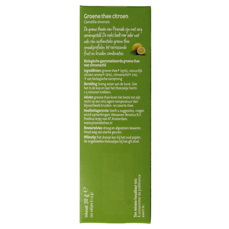 Piramide Groene thee met citroen eko bio 20 Zakjes