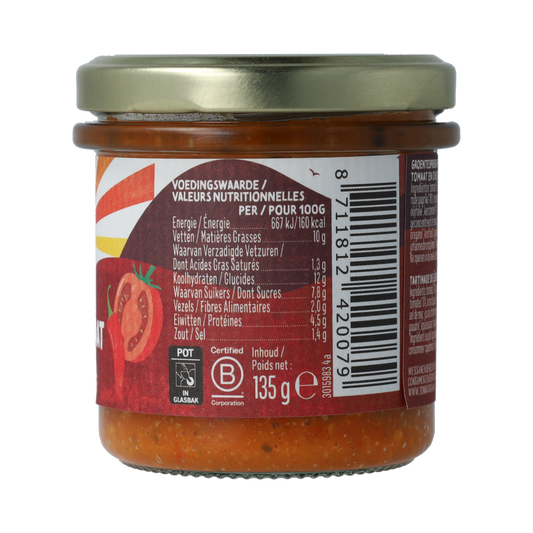 Zonnatura Groentespread spicy tomato bio 135.00 Gram