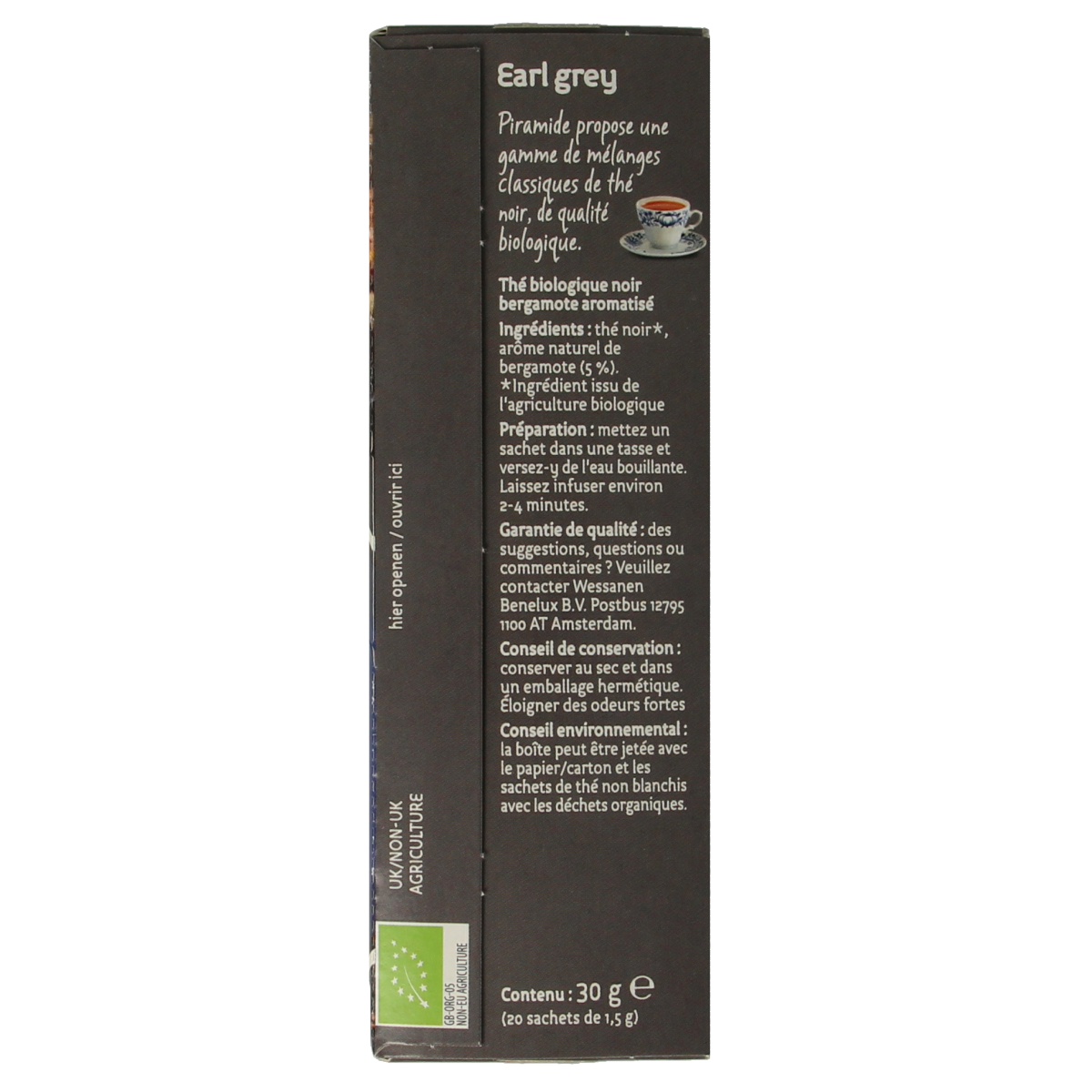 Piramide Earl grey thee eko bio 20.00 Zakjes