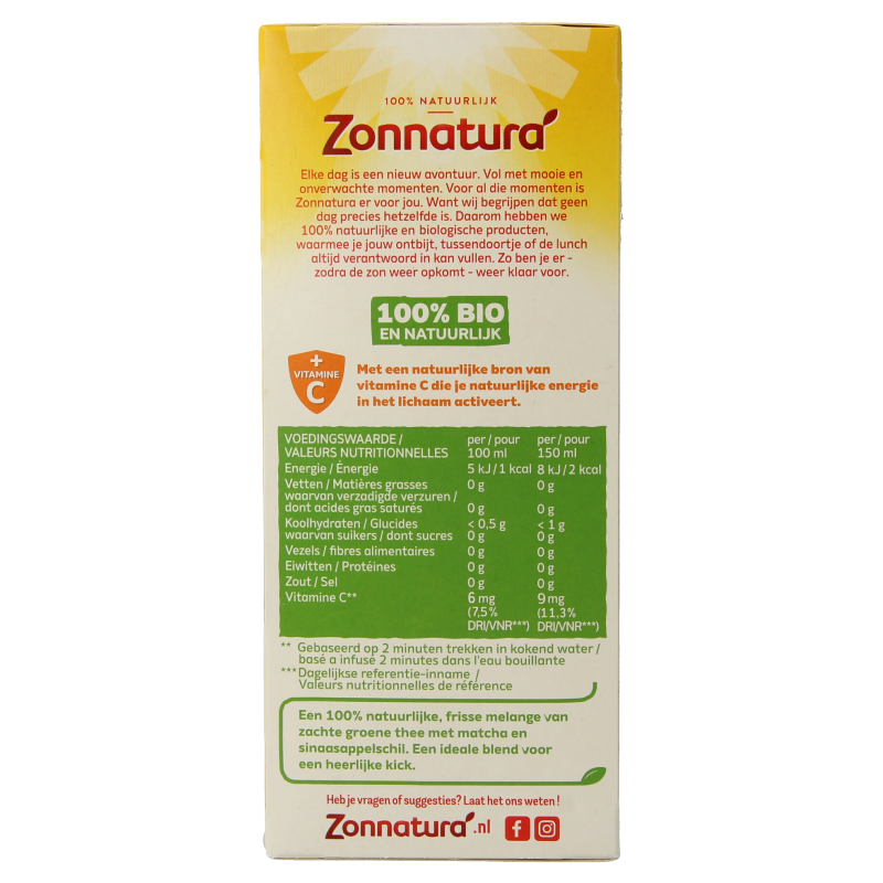 Zonnatura Energie groene thee met vitamine C bio 20 Zakjes