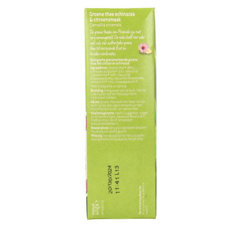 Piramide Verfrissend groene thee citroen & echinacea bio 20 Zakjes
