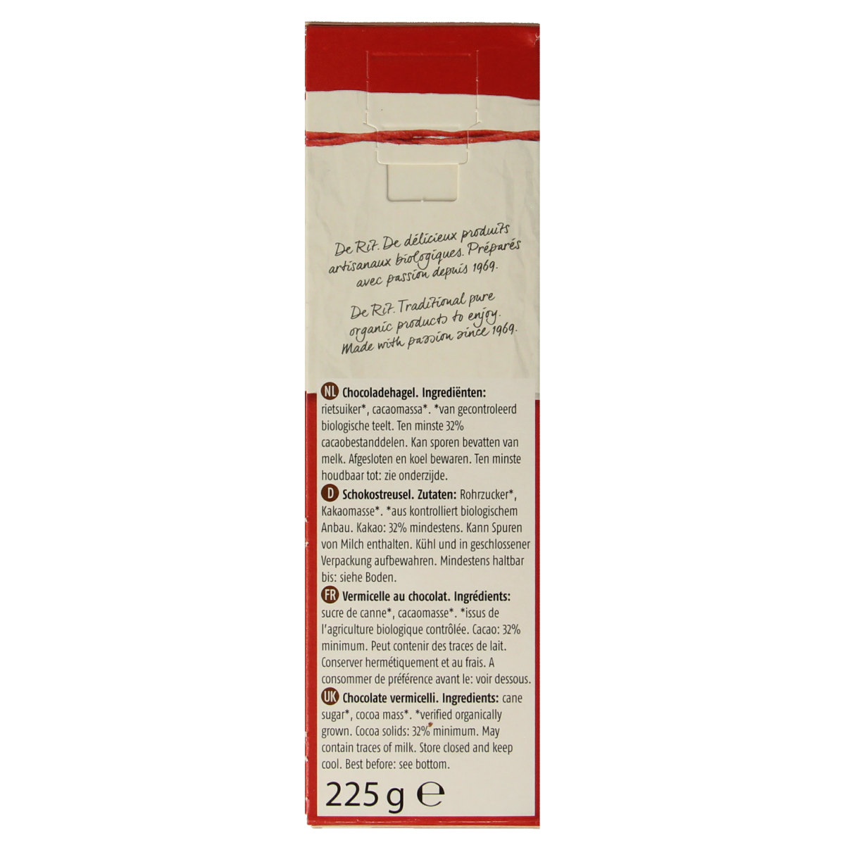 De Rit Chocoreale hagelslag puur bio 225.00 Gram