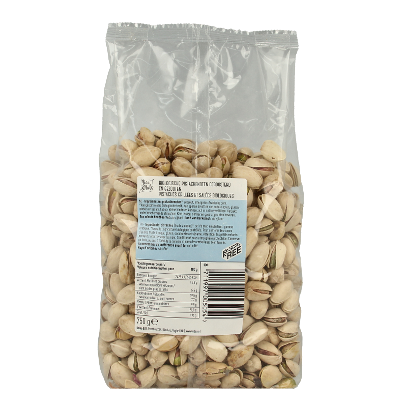 Nice & Nuts Pistache geroosterd en gezouten bio 750 Gram