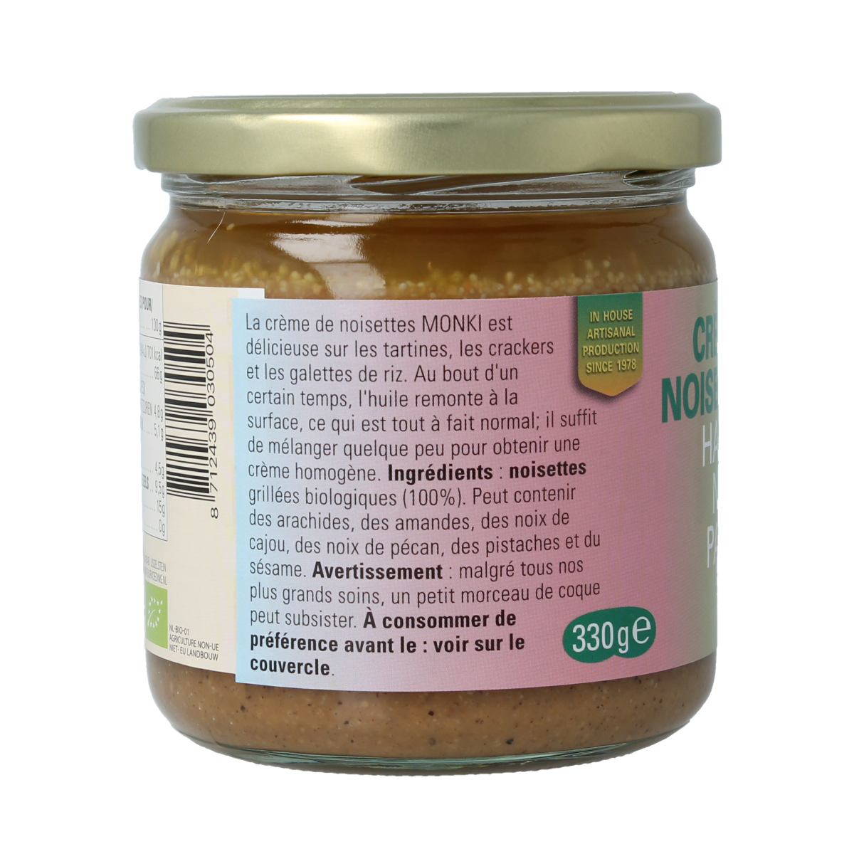 Monki Hazelnootpasta eko bio 330.00 Gram