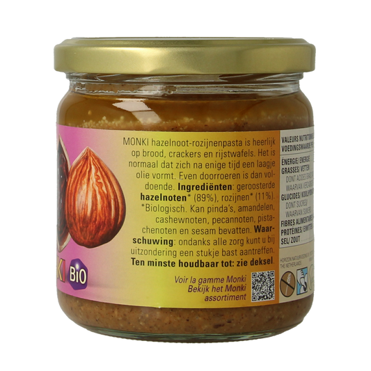 Monki Hazelnoten-rozijnenpasta eko bio 330.00 Gram
