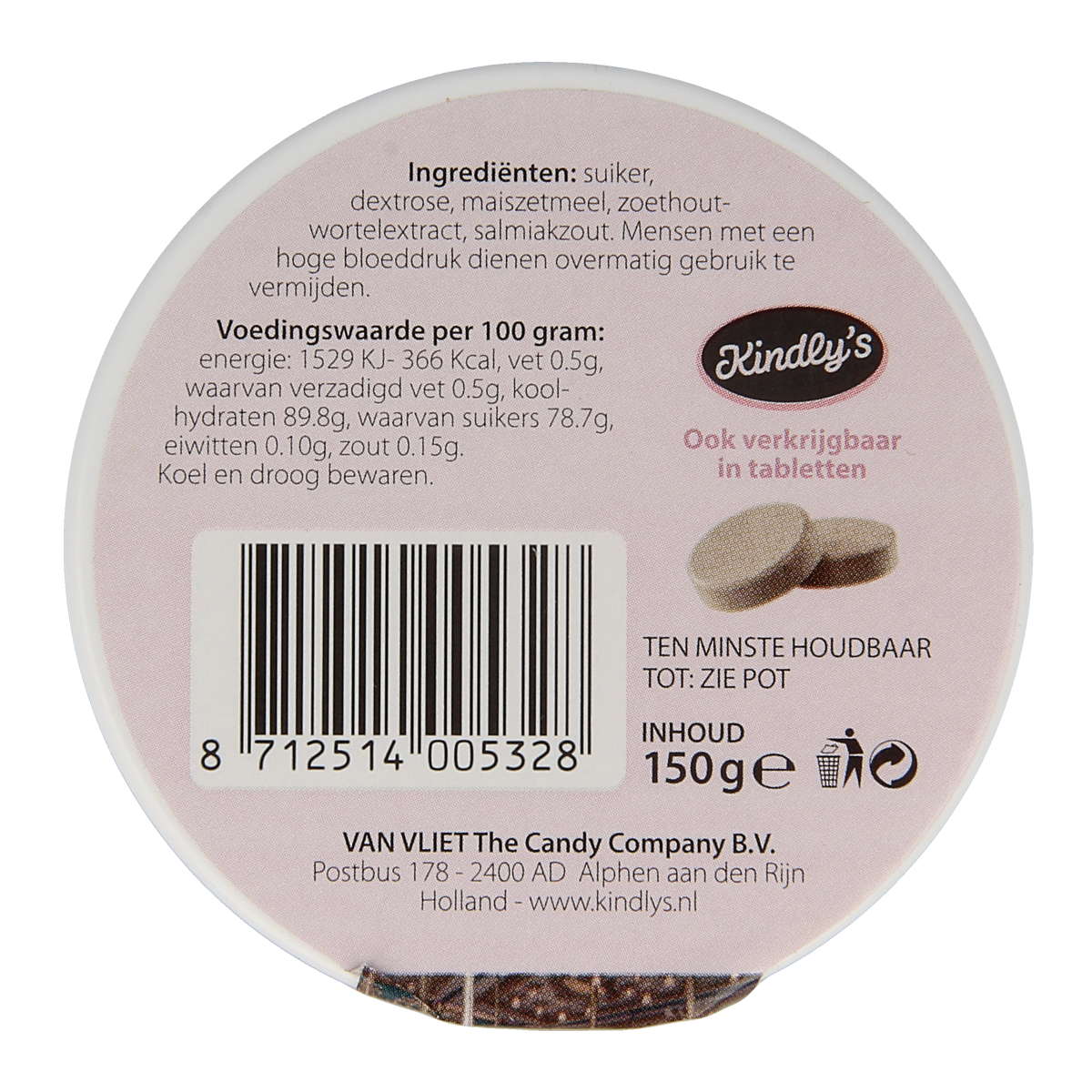 Kindly's Zwart wit zoet XL 150.00 Gram