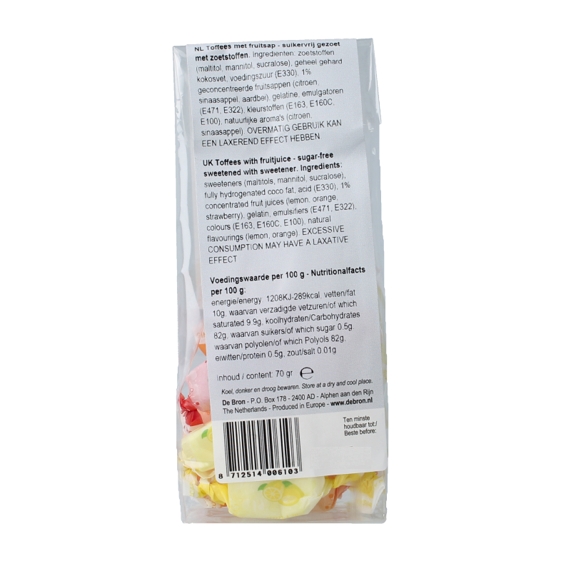 De Bron Fruit toffee suikervrij 70 Gram