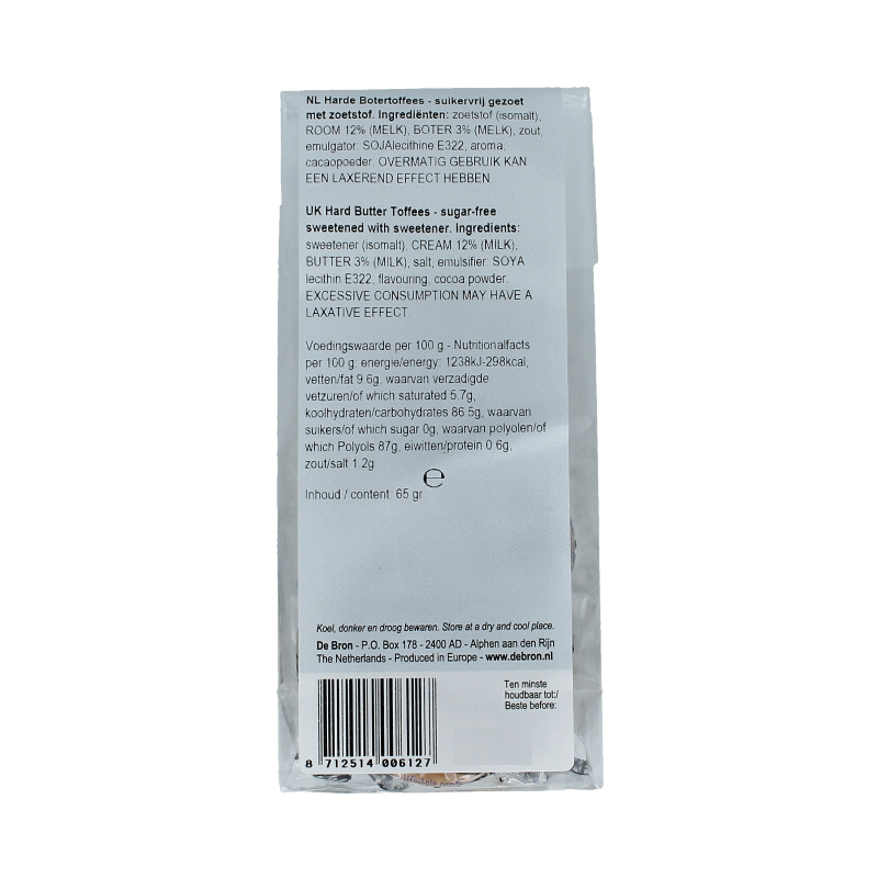 De Bron Buttertoffee suikervrij 65 Gram
