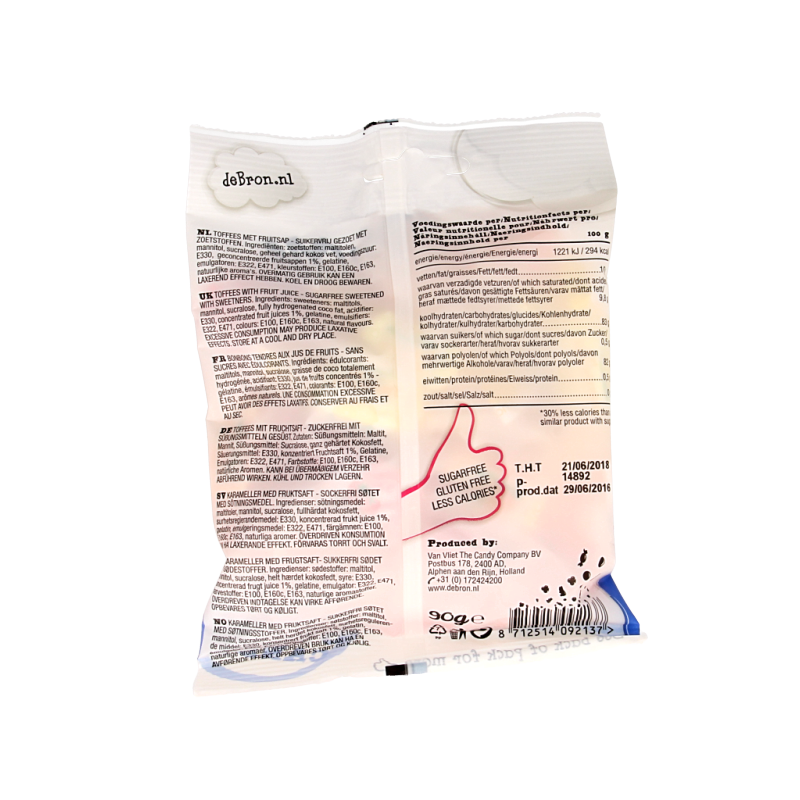 De Bron Fruit toffee suikervrij 90 Gram