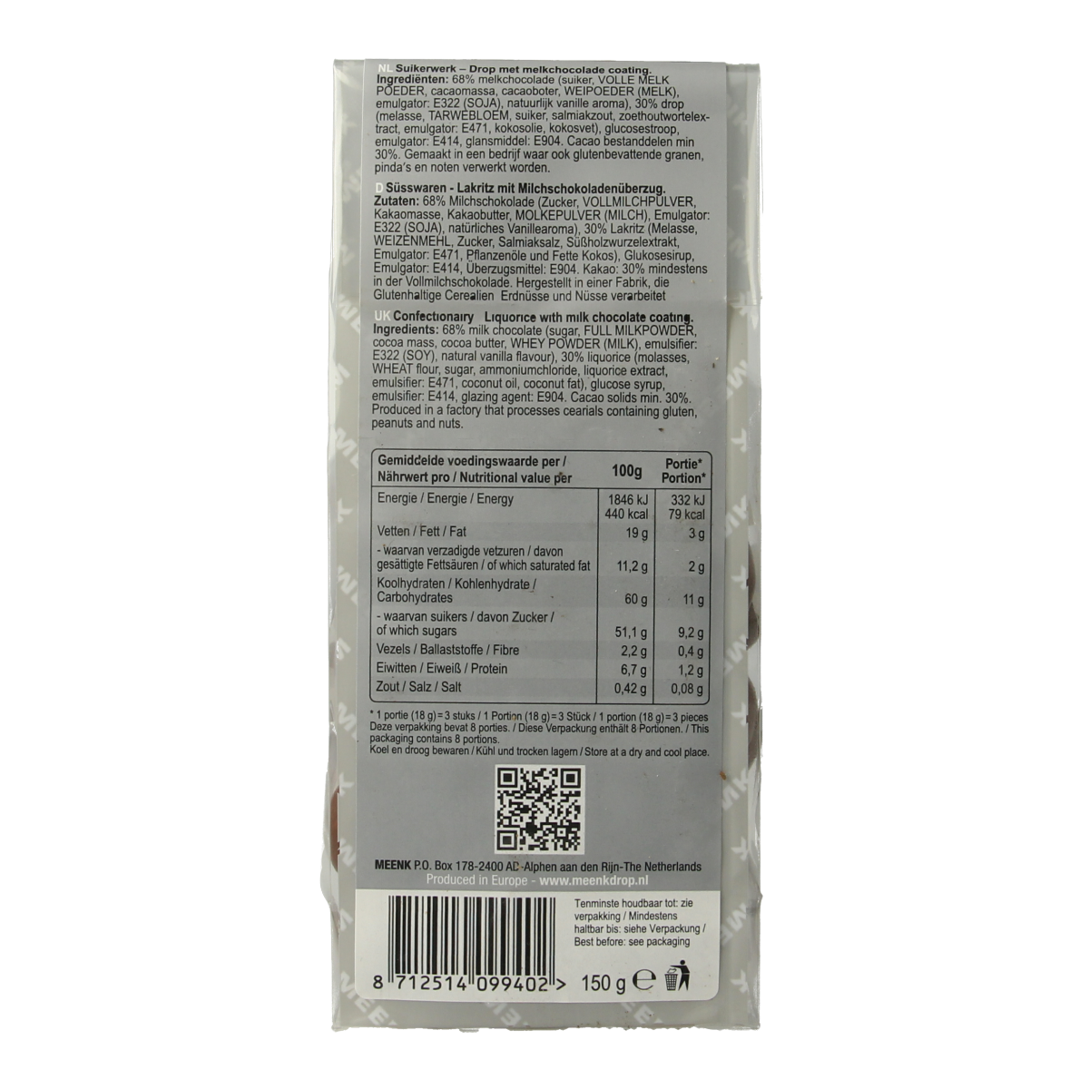 Meenk Drop chocolade 150.00 Gram