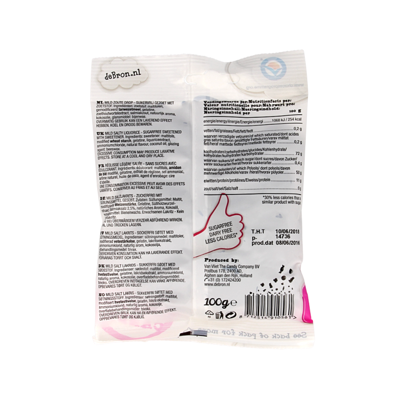 De Bron Muntendrop/liquorice coins suikervrij 100 Gram