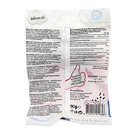 De Bron Kersen gums/cherry gums suikervrij 90 Gram