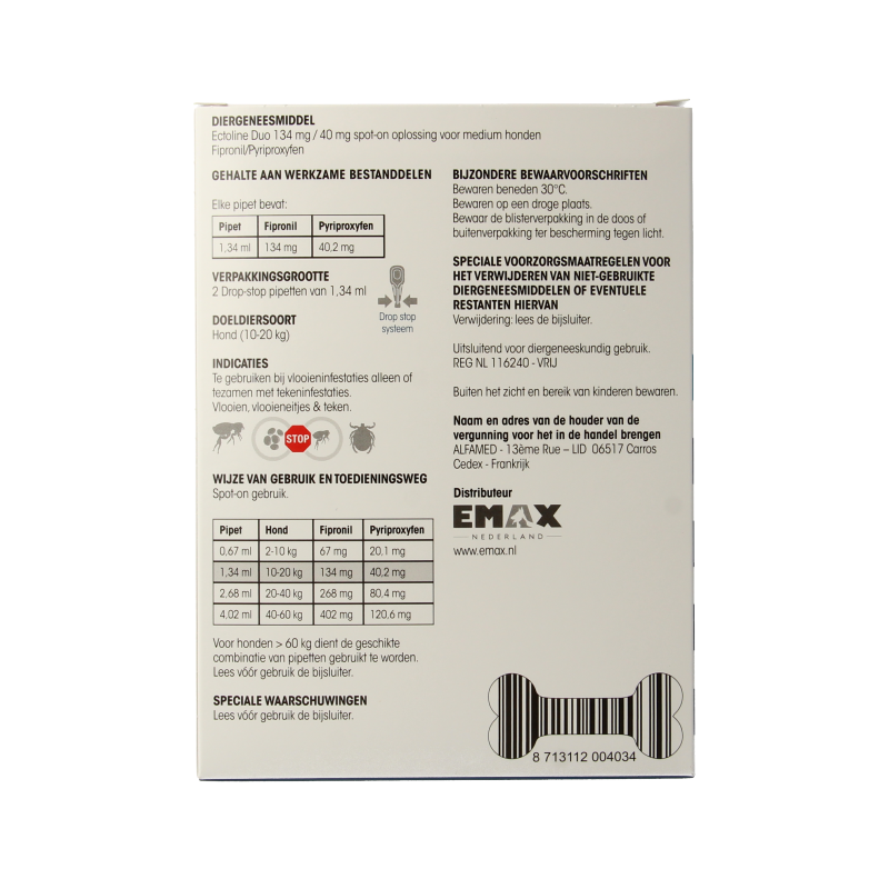 Flea Free Ectoline duo hond 10-20kg pipet 2 Stuks