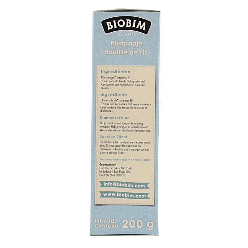 Biobim Baby rijstpapje 4 maanden bio 200 Gram