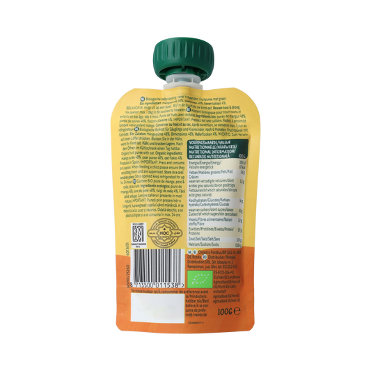 Organix Knijpfruit mango, peer & granola 6+ mnd bio 100.00 Gram