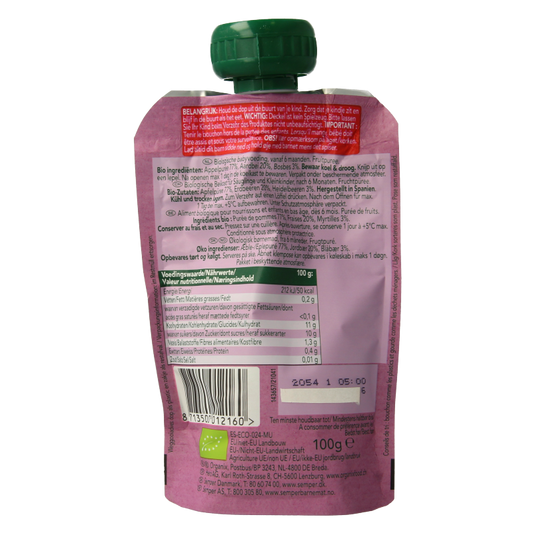 Organix Knijpfruit appel, aardbei en bosbessen 6+M bio 100 Gram