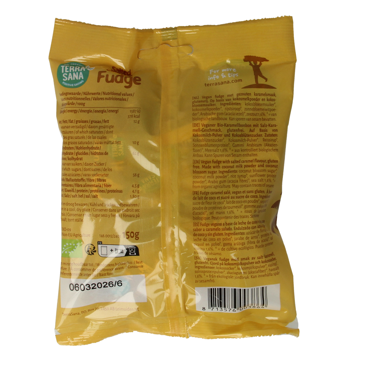 TerraSana Fudge karamel zeezout bio 150.00 Gram