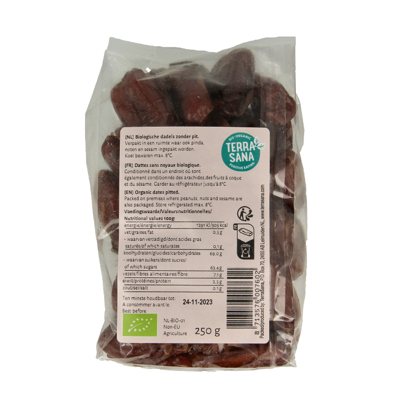 TerraSana RAW Dadels zonder pit bio 250 Gram