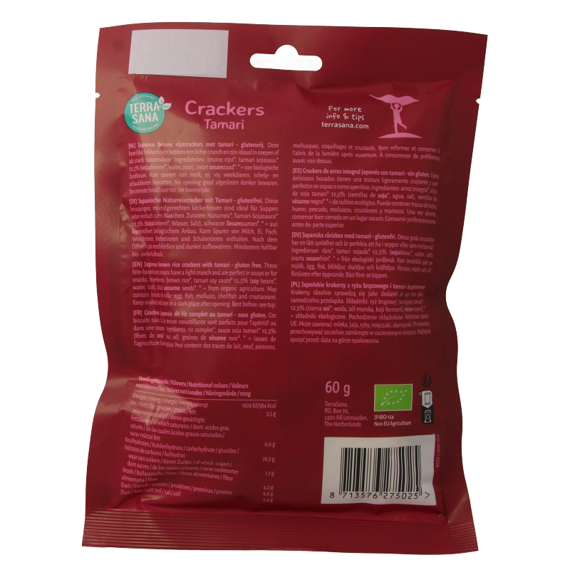 TerraSana Japanse bruine rijstcrackers eko bio 60 Gram