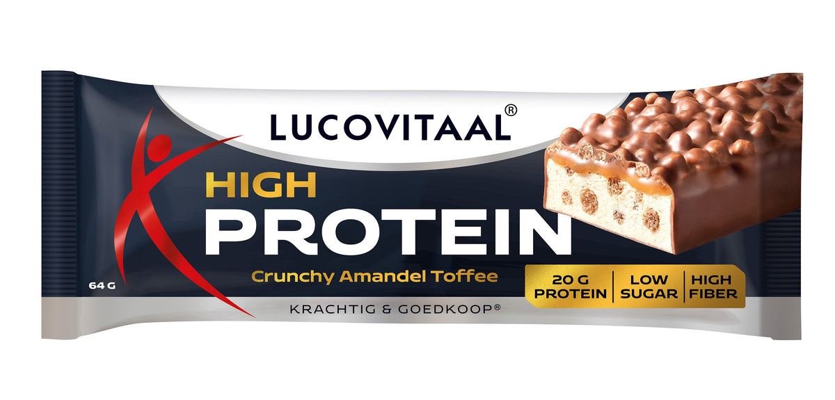 Lucovitaal Protein high reep crunchy amandel toffee 1.00 Stuks