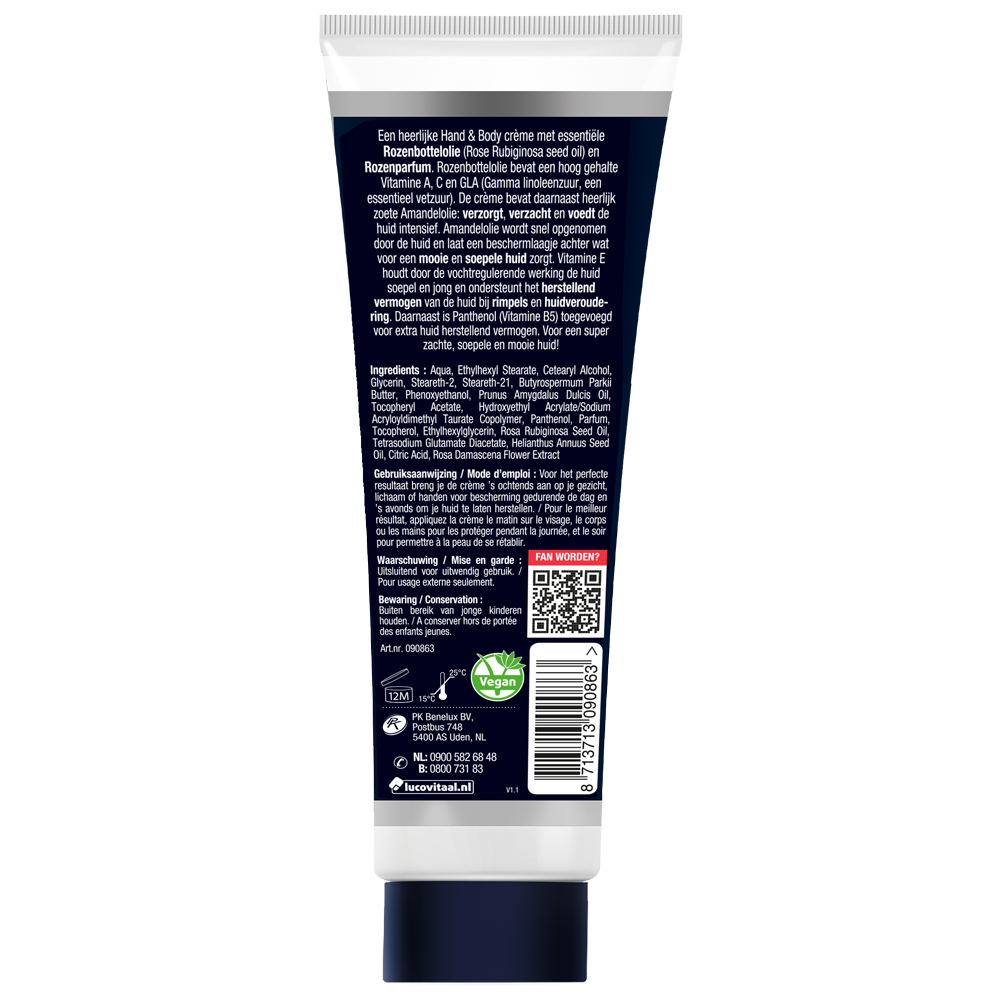 Lucovitaal Hand & body rozen wonder creme 100 Milliliter