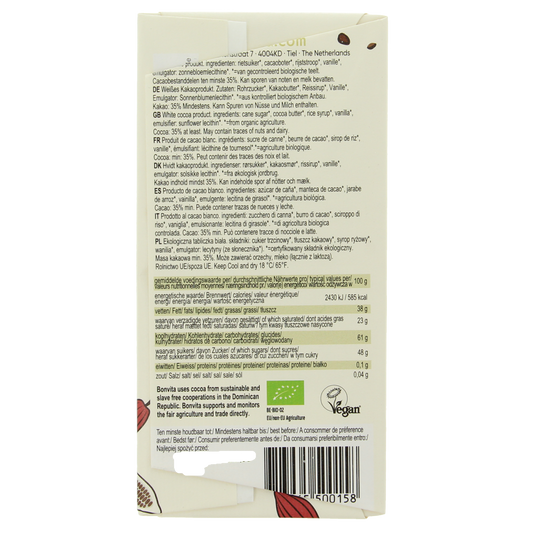 Bonvita Rijstmelk chocolade wit bio 100.00 Gram