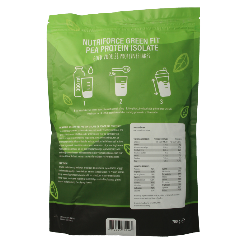Nutriforce Green fit pea proteine 700 Gram