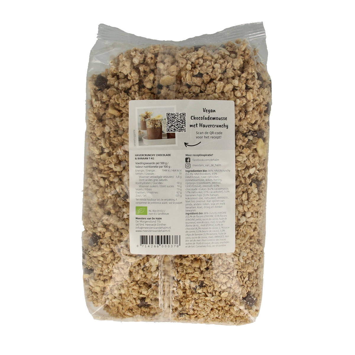 De Halm Crunchy havergranola chocolade/banaan bio 1.00 Kilogram
