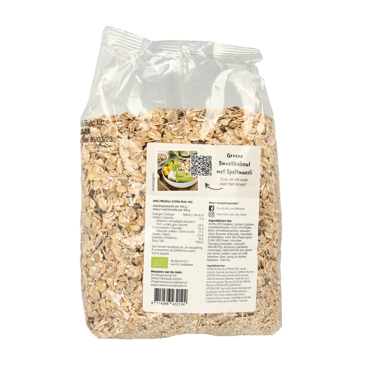 De Halm Speltmuesli extra rijk bio 1.00 Kilogram