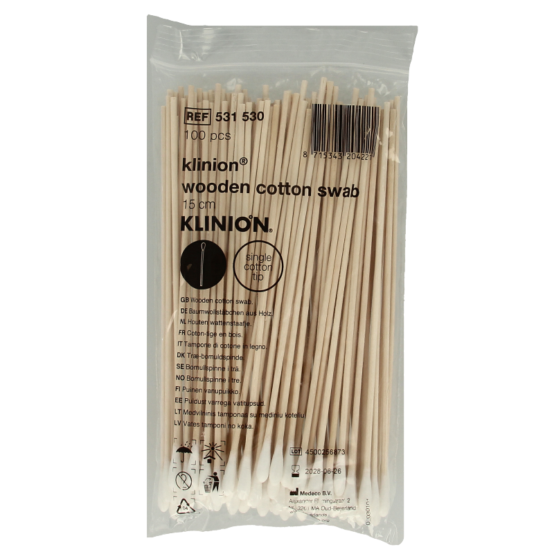 Medeco Wattenstaafjes 15cm kleine wattenprop 100 Stuks