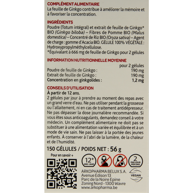 Arkocaps Ginkgo bio 150 Capsules