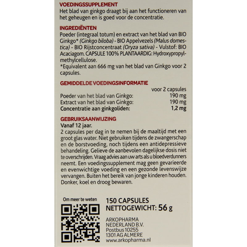 Arkocaps Ginkgo bio 150 Capsules