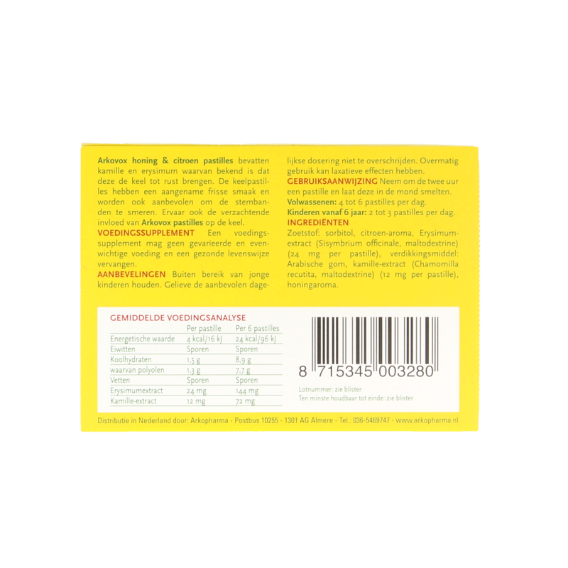 Arkovox Honing citroen keelpastilles 8 Pastilles