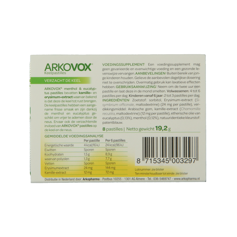 Arkovox Menthol eucalyptus keelpastilles 8 Pastilles