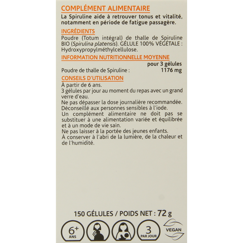 Arkocaps Spiruline bio 150 Capsules