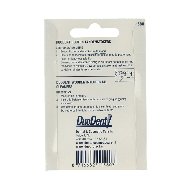 Duodent Tandenstoker hout fine/extra fine dubbelzijdig 100 Stuks