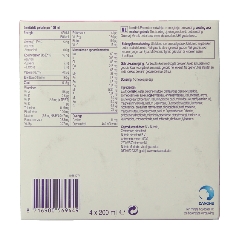 Nutridrink Protein aardbei 200ml 4 Stuks