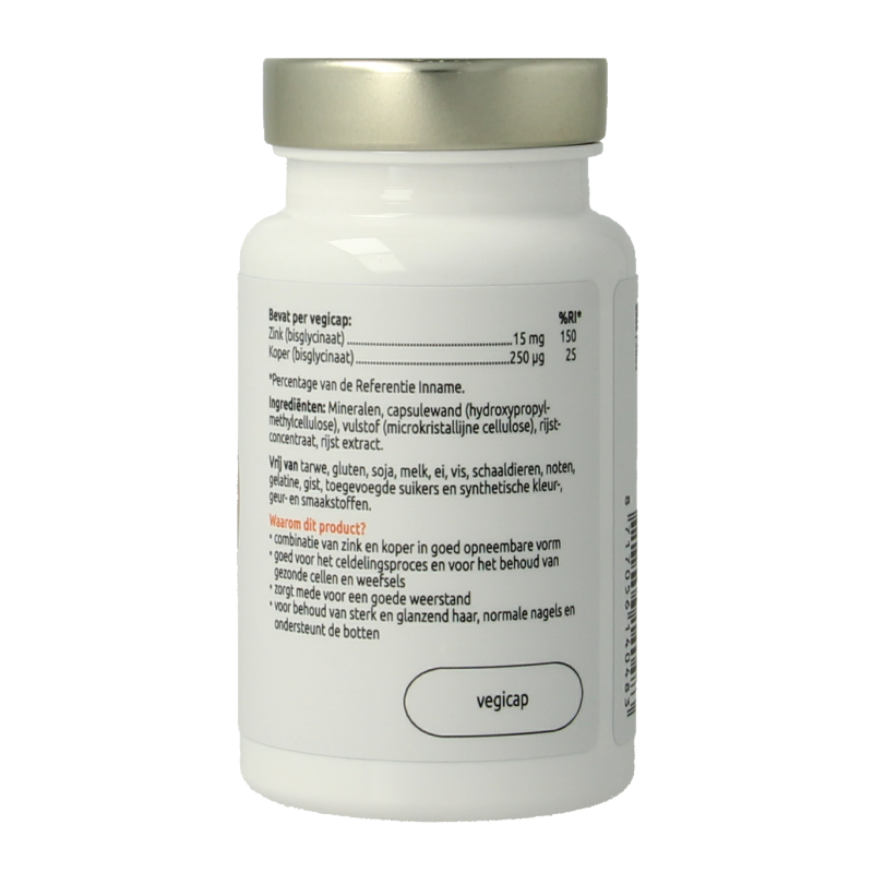 VitOrtho Zink bisglycinaat 15mg en koper 250mcg 60 Vegetarische capsules