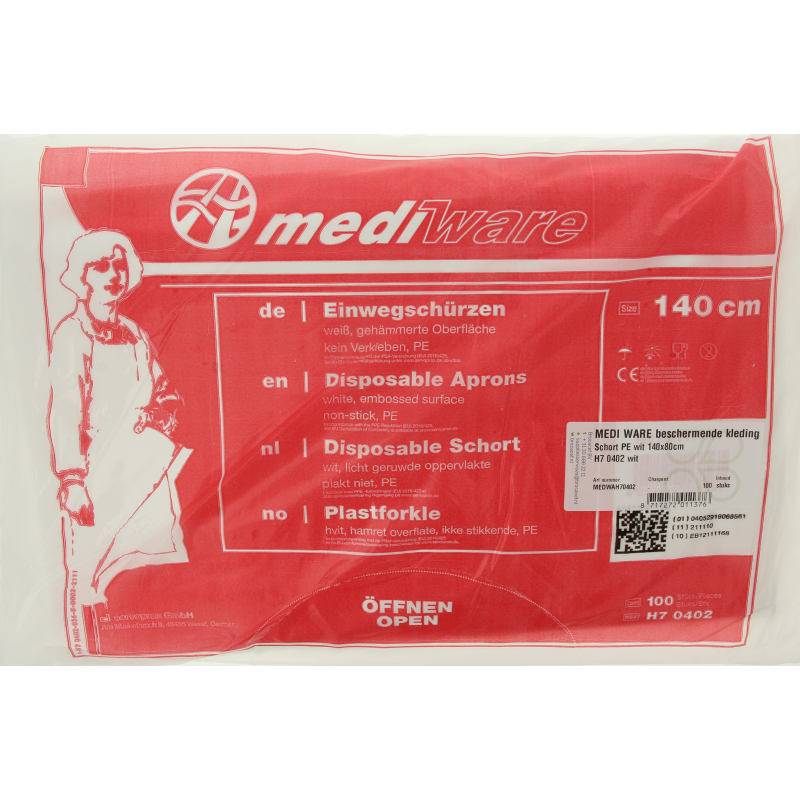 Blockland Wegwerpschort PE wit 140 x 80cm 100 Stuks