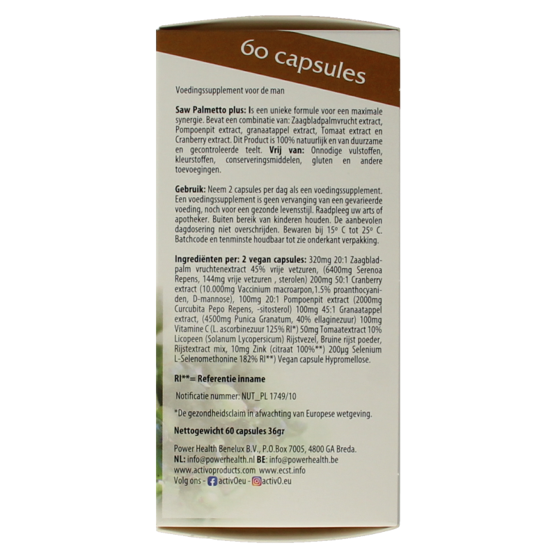 Activo Saw palmetto plus 60 Vegetarische capsules