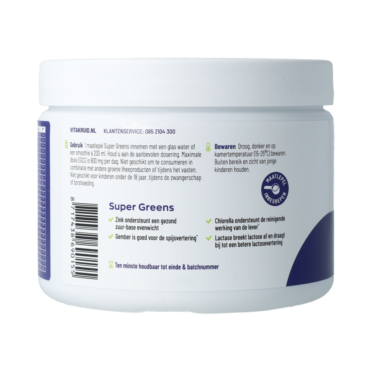 Vitakruid Super Greens 25 nutrienten oa probiotica & enzymen 220.00 Gram