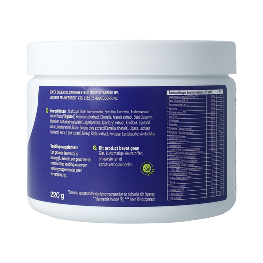 Vitakruid Super Greens 25 nutrienten oa probiotica & enzymen 220.00 Gram