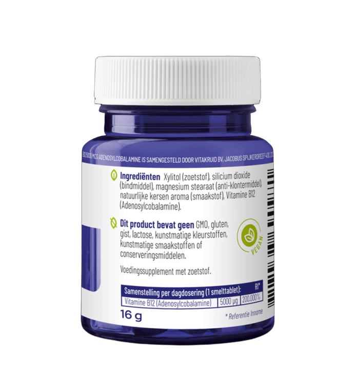 Vitakruid B12 5000 mcg Actief Adenosylcobalamine 60 Smelttabletten