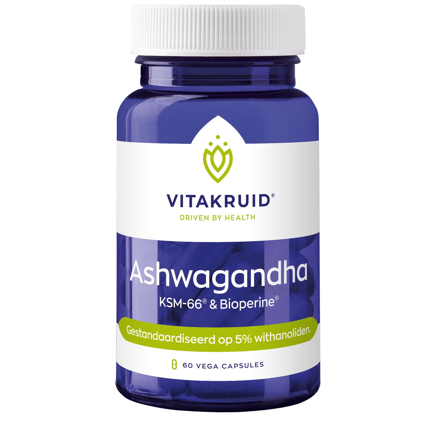 Vitakruid Ashwagandha 5% withanoliden KSM-66 & Bioperine 60 Vegetarische capsules