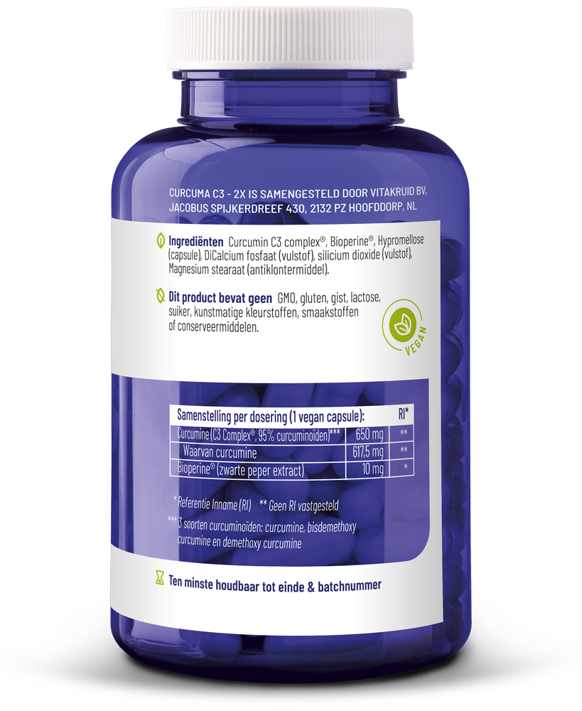 Vitakruid Curcuma C3-2X (95% curcuminoiden) met Bioperine 120 Vegetarische capsules