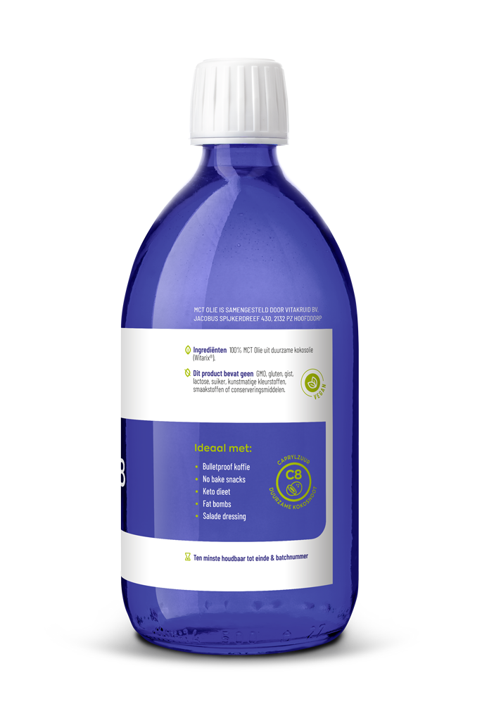 Vitakruid MCT Olie C8 100% zuivere & duurzame kokosolie 500 Milliliter