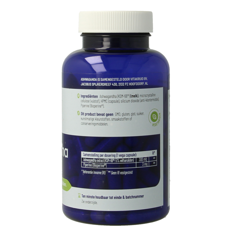 Vitakruid Ashwagandha 5% withanoliden KSM-66 & Bioperine 90 Vegetarische capsules